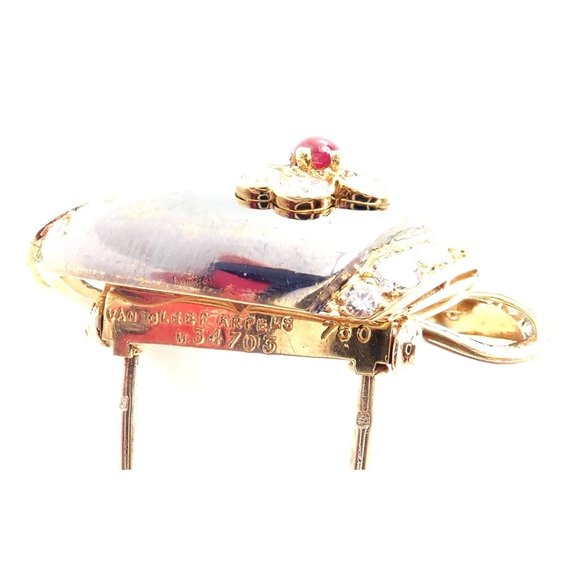 Rare Van Cleef & Arpels 18k Gold Diamond Ruby Emerald Sapphire Flower Pin Brooch - Picture 11 of 11
